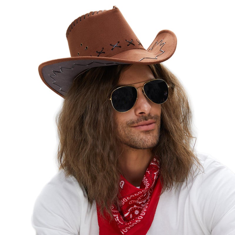 STfantasy Mens Wig Long Wavy Mid Length Rocker Men Wigs Synthetic Hair Wig for Male 80s 90s Rocking Party Cosplay Costume (Brown) - Image 3